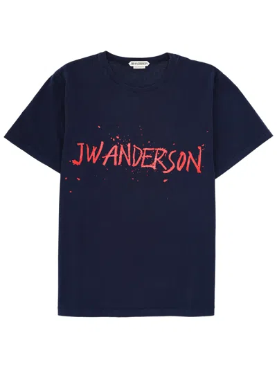 Jw Anderson Logo Crew Neck Graphic Print T Shirt In Blue