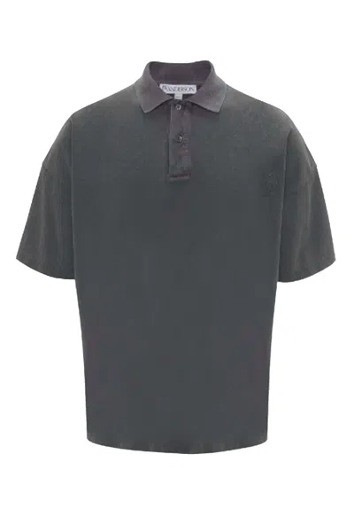 Jw Anderson Graphite Piquet Oversize Polo Shirt In Grigio Neri E Grigi