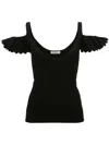 Jw Anderson J. W.anderson Ribbed Cut-out Top With Ruffled Sleeves In Black