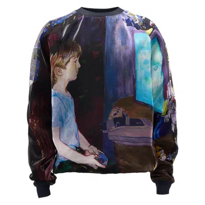 Jw Anderson Sweatshirt Layered With Printed Organza In Blue