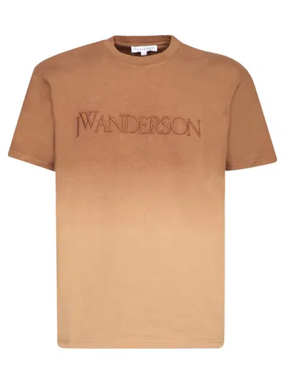 Jw Anderson Logo-embroidered Organic Cotton T-shirt In Brown