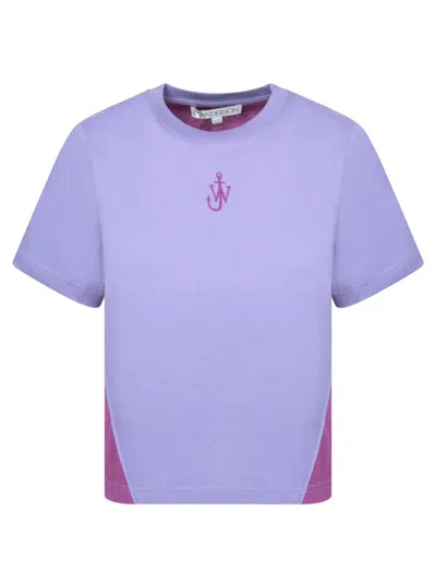 Jw Anderson Panelled Cropped T-shirt With Anchor Embroidery In Blue