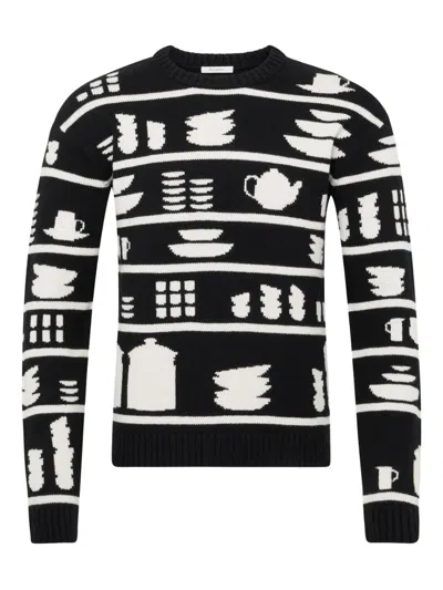 JW ANDERSON TABLEWARE-PATTERN CREW-NECK SWEATER