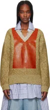 Jw Anderson V-neck Lace Trim Sweater In 068 Cobblestone/red