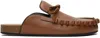 Jw Anderson Leather Slippers With Ruffle Trim And Bow In Brown