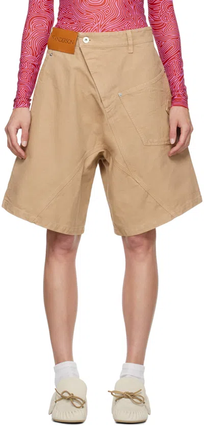 Jw Anderson Twisted Cotton Chino Shorts In Beige
