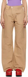 Jw Anderson Tan Twisted Workwear Trousers In 130 Flax