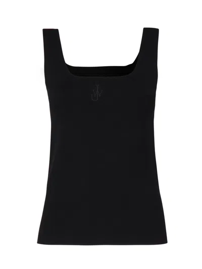 Jw Anderson Fitted Tank Top With Anchor Logo Embroidery In Black
