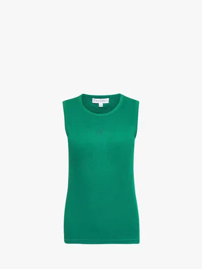 Jw Anderson Tank Top With Anchor Embroidery In Green