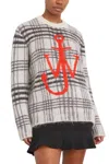 Jw Anderson Tartan Check Crewneck Jumper Top In White/black In Multi