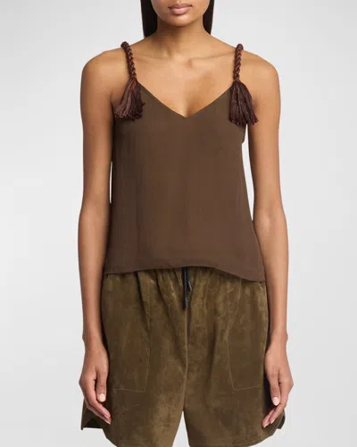 Jw Anderson Tassel Strap Cami Top In Dark Brown