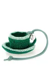Jw Anderson Teacup Leather-trimmed Crocheted Bag Charm In Green