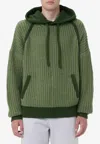 Jw Anderson Textured Knit Drawstring Hoodie In Olive
