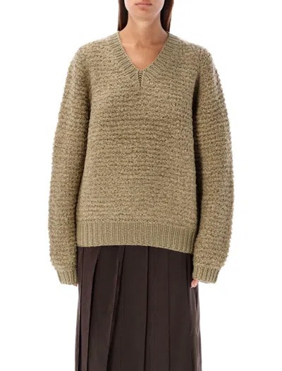 Jw Anderson J. W. Anderson Textured Knit V-neck Sweater In Beige