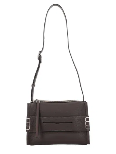 Jw Anderson Textured Leather Rectangular Shoulder Bag With Zip Closure In Brown