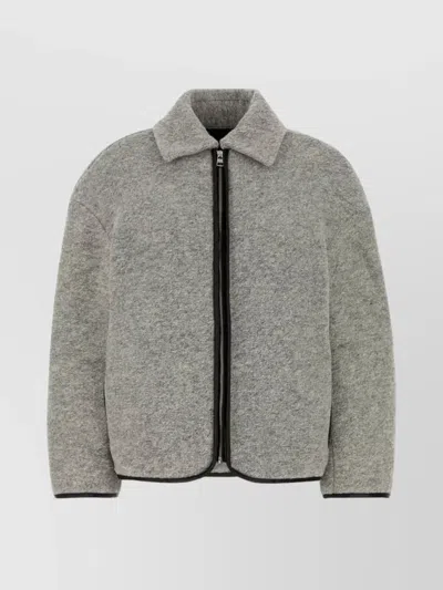 Jw Anderson Textured Wool Blend Jacket With High Collar In Gray