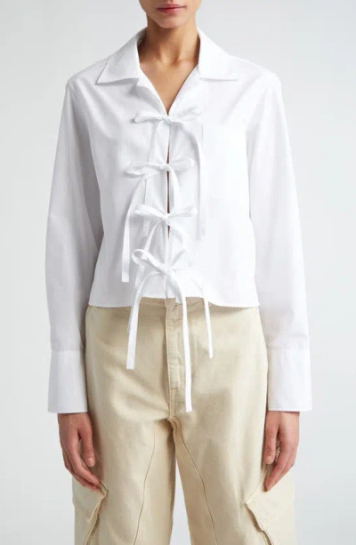 JW ANDERSON TIE FRONT LONG SLEEVE CROP COTTON SHIRT