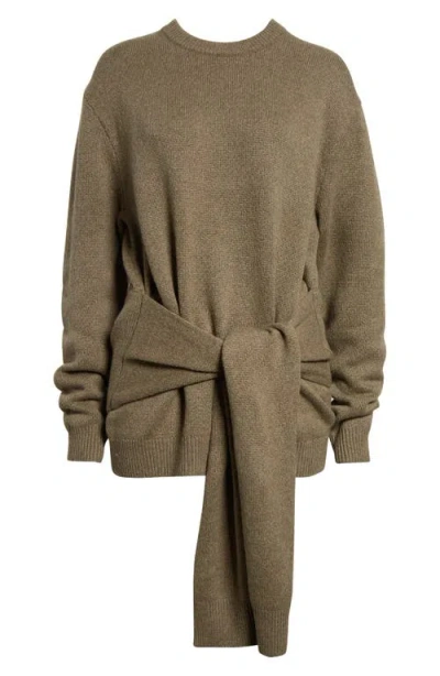 Jw Anderson Tie Hem Crewneck Sweater In Kaki