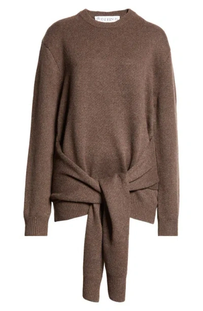 Jw Anderson Tie Hem Crewneck Sweater In Smoke