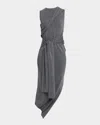 Jw Anderson Tie-sleeve Asymmetric Knit Midi Dress In Gray