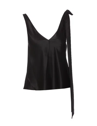 Jw Anderson Shoulder Tie Silk Top In Black