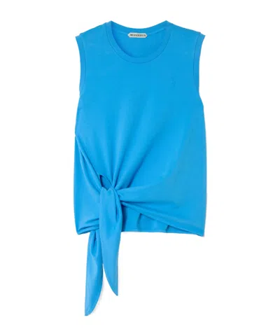 Jw Anderson Tie-detailed Embroidered Cotton-jersey Tank In Blue