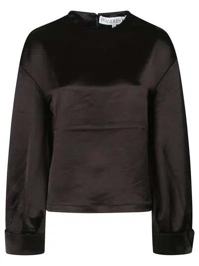 Jw Anderson Twisted Sleeve Satin Top In Black