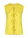 Jw Anderson Tie-detailed Ribbed Cotton-blend Top In Bright Yellow