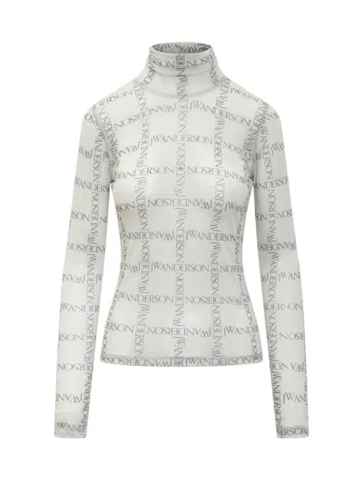 Jw Anderson J. W. Anderson Logo Pattern High Neck White Sweater