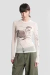 Jw Anderson Sheer Graphic Print Top With Long Sleeves In White