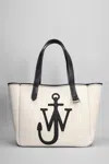 Jw Anderson White Shopper With Jw Logo On The Front In Canvas And Leather Woman