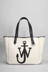 Jw Anderson White Shopper With Jw Logo On The Front In Canvas And Leather Woman In Neutral
