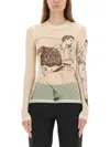 Jw Anderson Sheer Graphic Print Top With Long Sleeves In Neutral