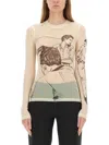 Jw Anderson Sheer Graphic Print Top With Long Sleeves In Brown
