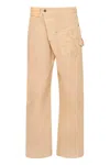 Jw Anderson Mens Twisted Workwear Panelled Wide-leg Cotton Trousers Flax In Beige Chari