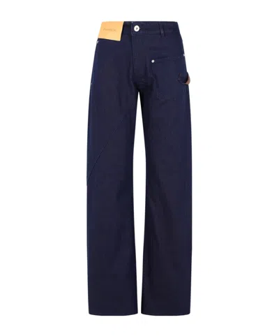 Jw Anderson Turn Up Twisted Workwear Jeans In Blue
