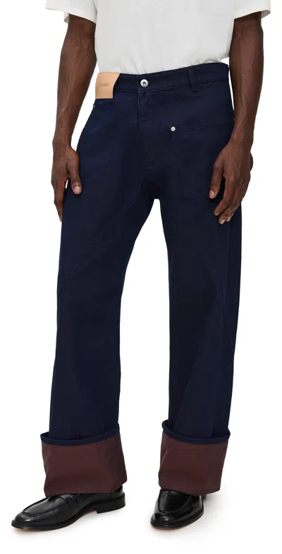 Jw Anderson Turn Up Twisted Workwear Jeans In Blue