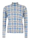 Jw Anderson Light Blue Turtleneck T-shirt With All-over Check Motif And All-over Logo Print In Tech Fabric Stret In Light Blue
