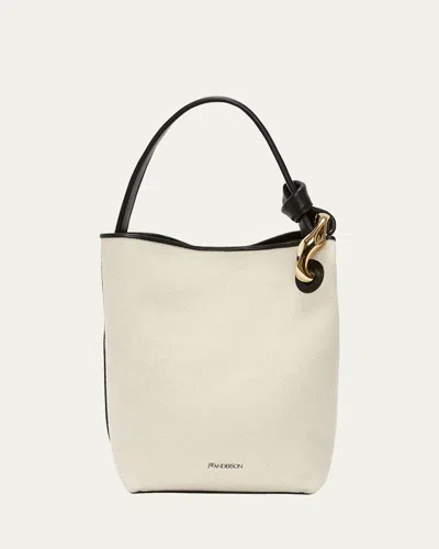 Jw Anderson Twill Canvas Chain Bucket Bag In Natural