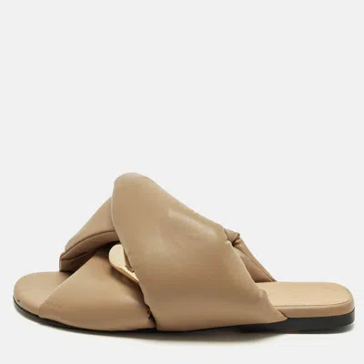 Pre-owned Jw Anderson Twist Chain Size 37 Beige Leather Criss Cross Strap Flat Slide In Sand