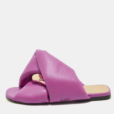 Pre-owned Jw Anderson Twist Size 36 Purple Leather Flat Slides