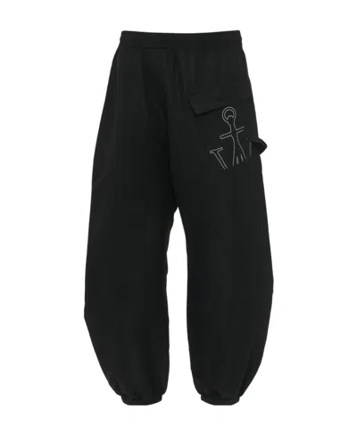 Jw Anderson Twisted Anchor-print Track Pants In Black
