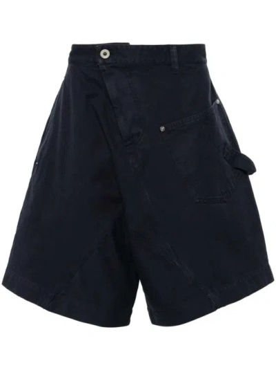 Jw Anderson Twisted Cotton Bermuda Shorts In Blue