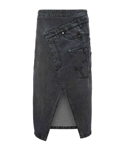 JW ANDERSON JW ANDERSON TWISTED DENIM MIDI SKIRT