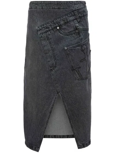 JW ANDERSON TWISTED DENIM MIDI SKIRT