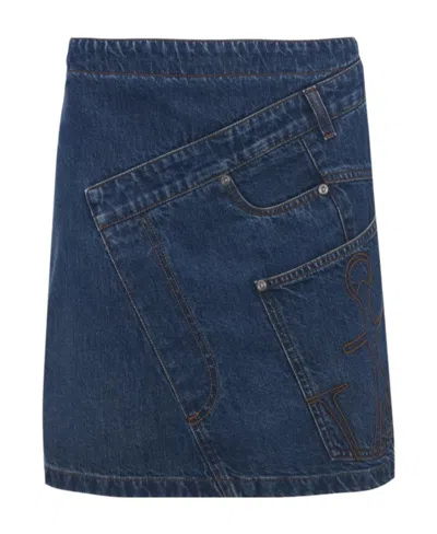 Jw Anderson Twisted Denim Miniskirt In Blue