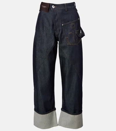 Jw Anderson Twisted Embroidered Straight Jeans In Blue
