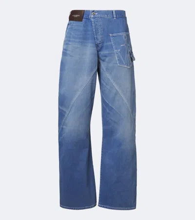 Jw Anderson Twisted Embroidered Straight Jeans In Blue