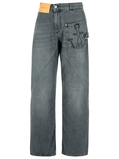 Jw Anderson Twisted Grey Denim Jeans In Gray