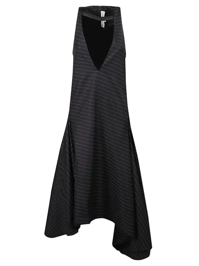 Jw Anderson Maxikleid Aus Twill Aus Einer Wollmischung Mit Nadelstreifen Und Cut-outs In Nachtblau